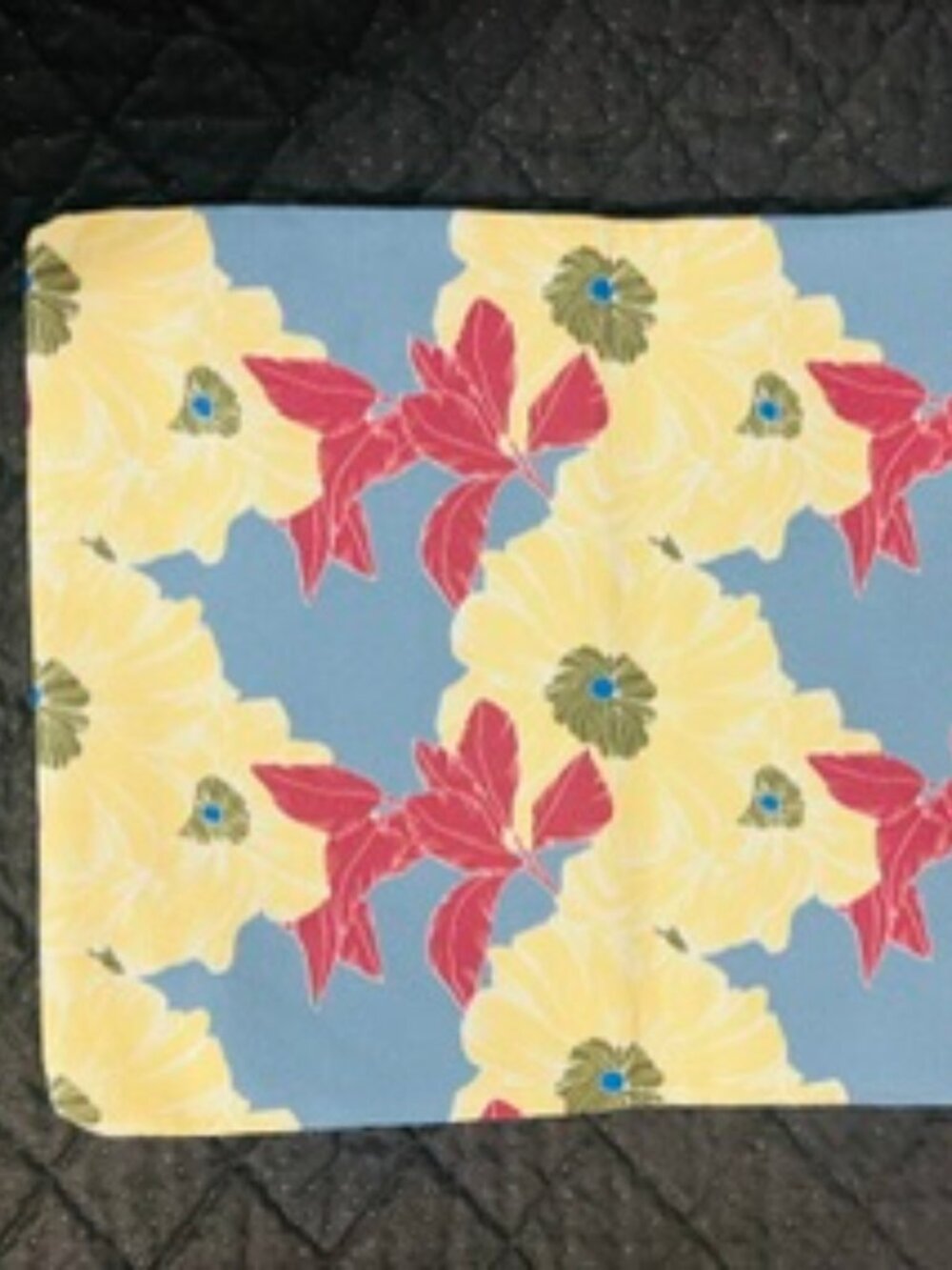 Rachel Pally floral canvas pouch featuring a blue and yellow botanical
